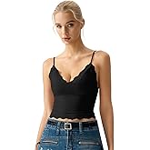 QINSEN V Neck Lace Trim Cami for Womens Spaghetti Straps Slimming Fit Sleeveless Tank Camisole Crop Tops