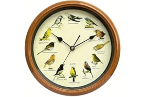 Birdsong Hourly Wall Clock with Selection of 12 British and European Birds, Custom AM Time Sound Feature, Battery Operated Re