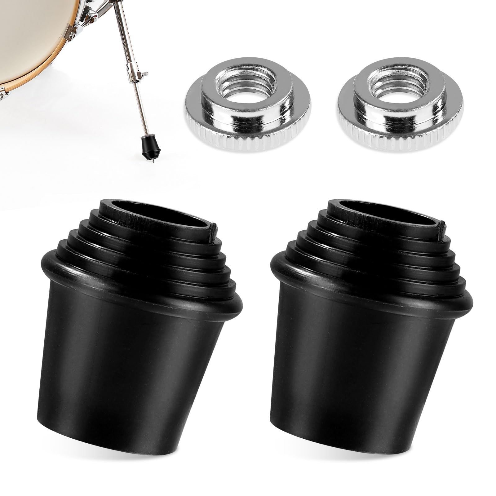 2 Packs Bass Drum Spur Rubber Feet, 1.3x1.18in Bass Drum Legs Threaded Rubber Foot Pearl Tips Accessories with Lock Nuts for Bass Drum Spurs Band Orchestra Pop Rock and Roll Music