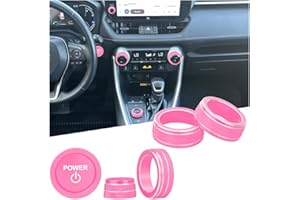 HDUFC for Toyota RAV4/RAV4 Hybrid 2023 2024 2025 air Conditioning knob Cover, Start Button Cover Decorative Ring, Volume, Aluminum Alloy Decoration (RAV4 Hybrid, Pink)