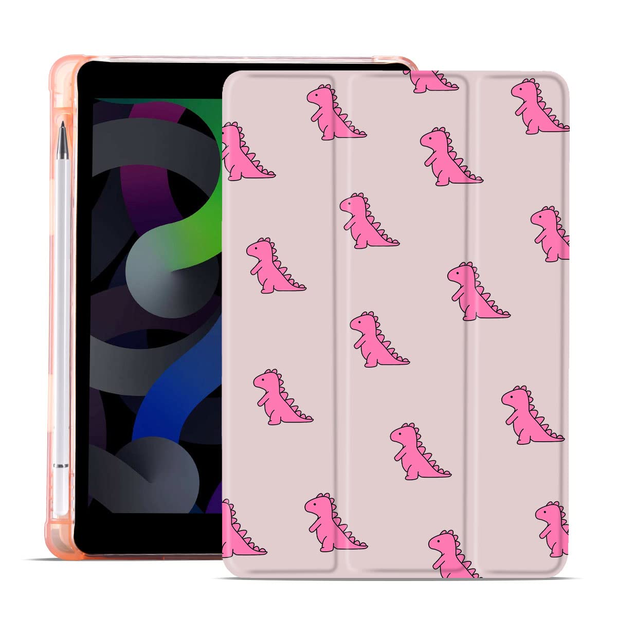 MAYCARI Cute Pink Dinosaur iPad Case - 9.7 inch, 5th/6th Gen, Auto Sleep/Wake, Soft TPU Back Protective Case with Pencil Holder