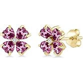 Gem Stone King 18K Yellow Gold Plated Silver Pink Tourmaline and White Lab Grown Diamond Earrings For Women | 1.87 Cttw | Gemstone October Birthstone | Heart Shape 4MM