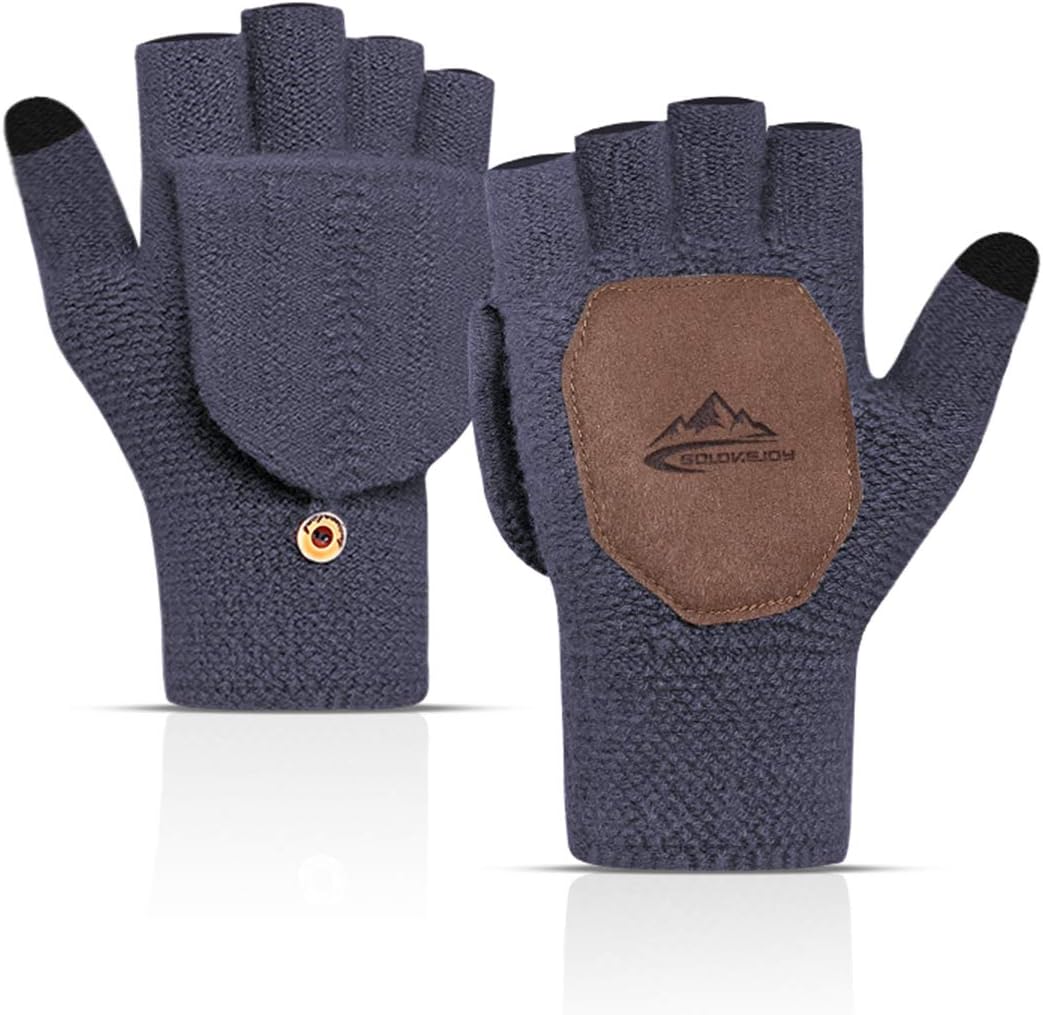 Convertible Gloves Wool Knit Fingerless Gloves Warm Windproof