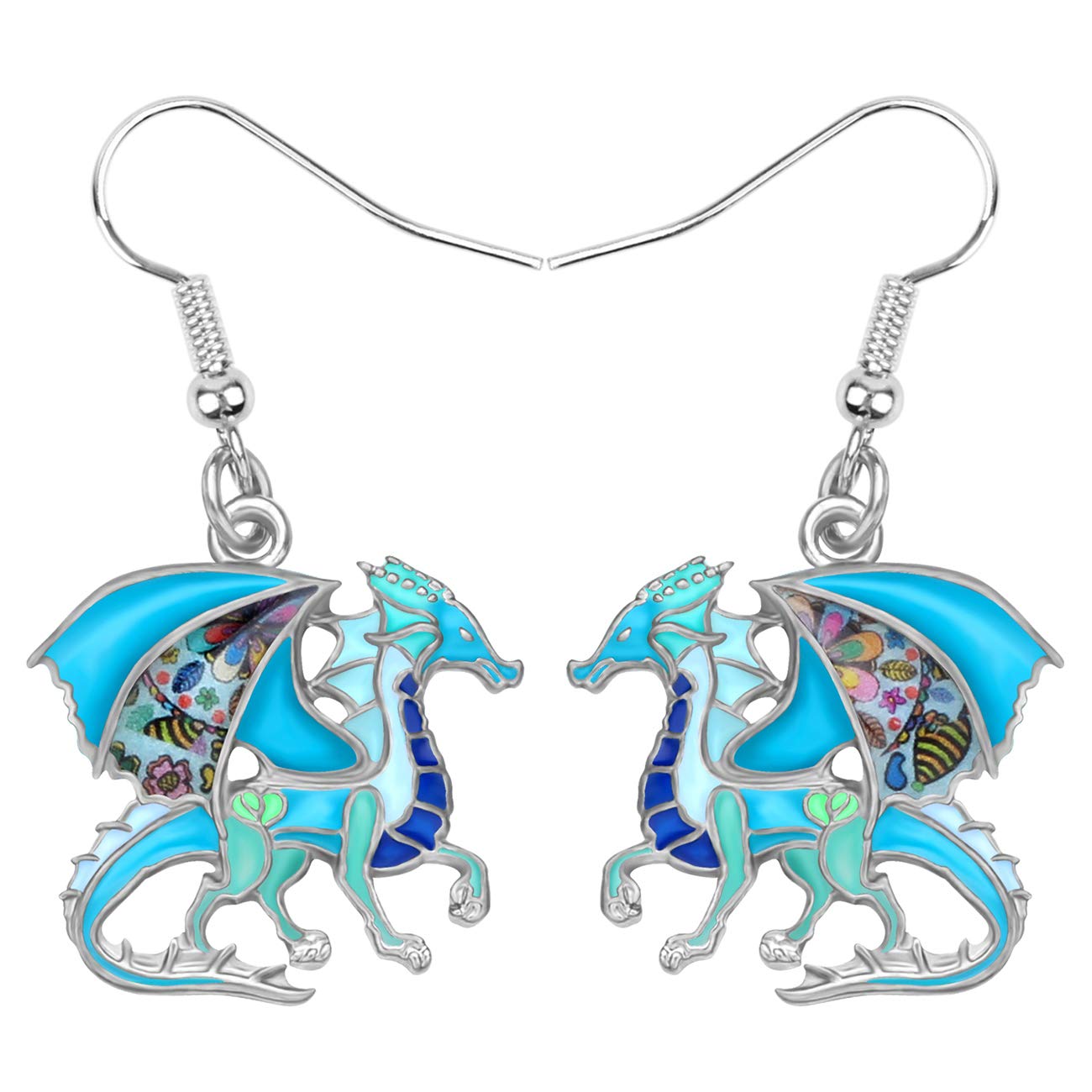 NEWEI Fantasy Enamel Dragon Earrings Dangle for Women Girls Kids Dragon Jewelry Gifts Charms (Blue)