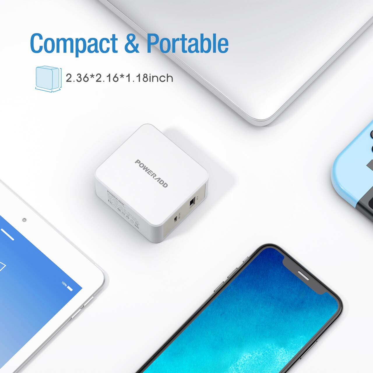 POWERADD USB C Wall Charger 30W Dual Port Type C Charger with 18W Power Delivery and Foldable Plug EnergyCharger PD II Compatible with MacBook, iPad Pro, iPhone 11 Pro/XS/XR/X, Pixel, Galaxy and More