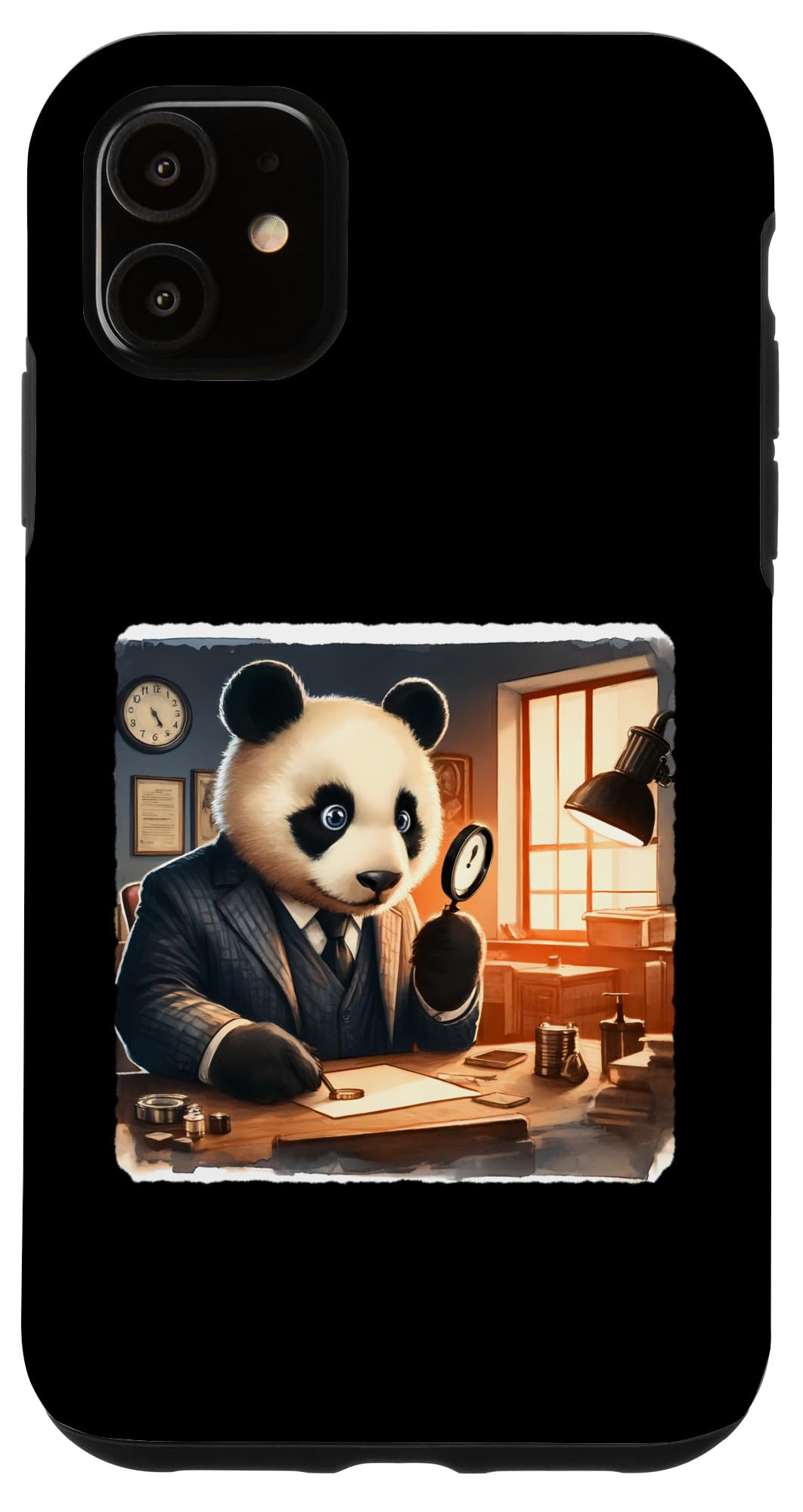 iPhone 11 Panda Detective Examining Clues In Vintage Office Case