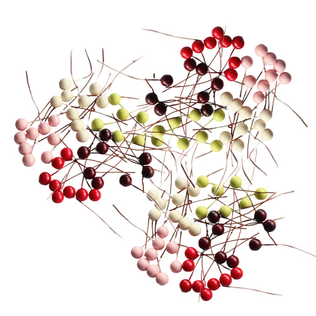 Amosfun 140PCS Artificial Holly Berries Simulation Berries Fake Berries Decor on Wire for Christmas Tree Decorations Flower Wreath DIY Craft Use(Random Color)