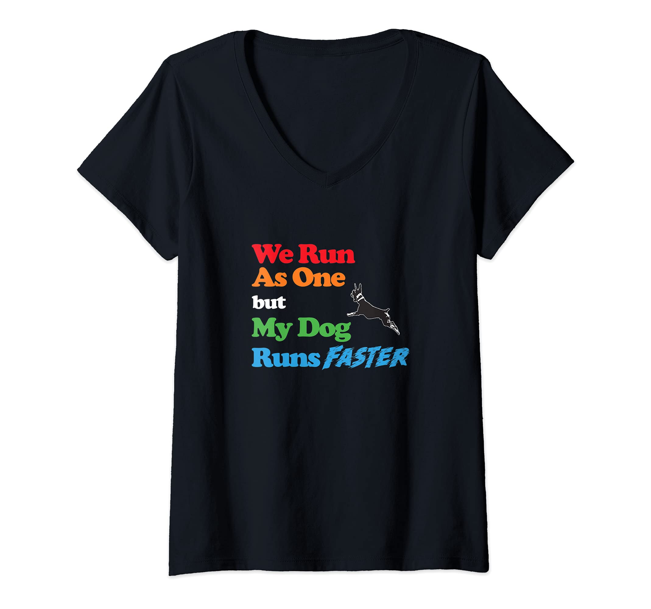 Womens Dog Agility - We run as one but dog runs faster Min Pinscher V-Neck T-Shirt
