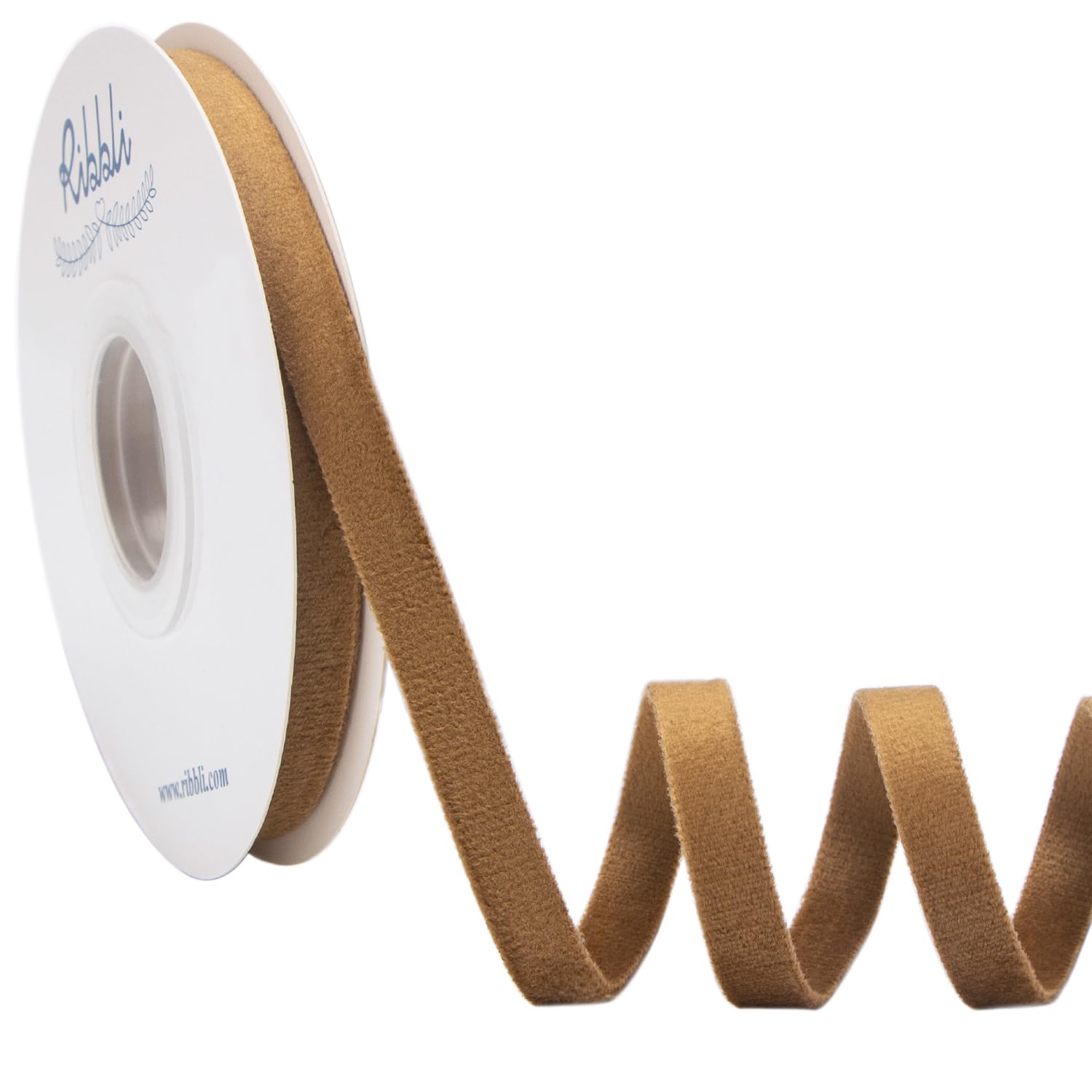 Photo 1 of Ribbli Brown Velvet Ribbon Double Faced 3/8 Inch 10-Yard Spool Khaki Velvet Ribbon Use for Christmas Tree Ornaments Gift Wrapping Wreath Decoration Wedding Boutonnieres