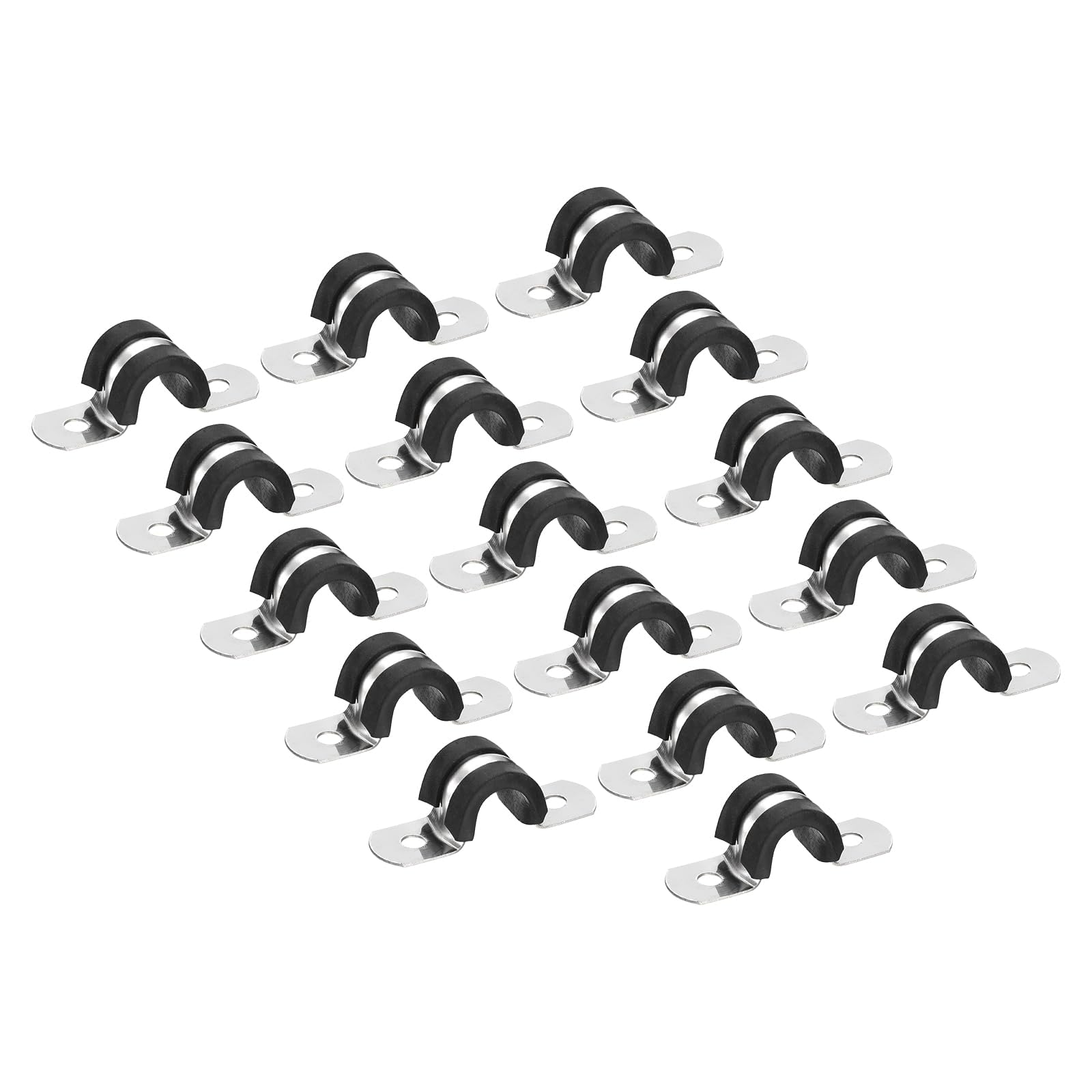 TA-VIGOR 16Pcs Cable Clamp, 10mm Rubber Pipe Strap Rubber Cushioned Stainless Steel Hose Clamp U Shape Metal Clamp Tube Holder for Pipe Tube Wire Fixing, Laying Plumbing, Electricity, Exhaust