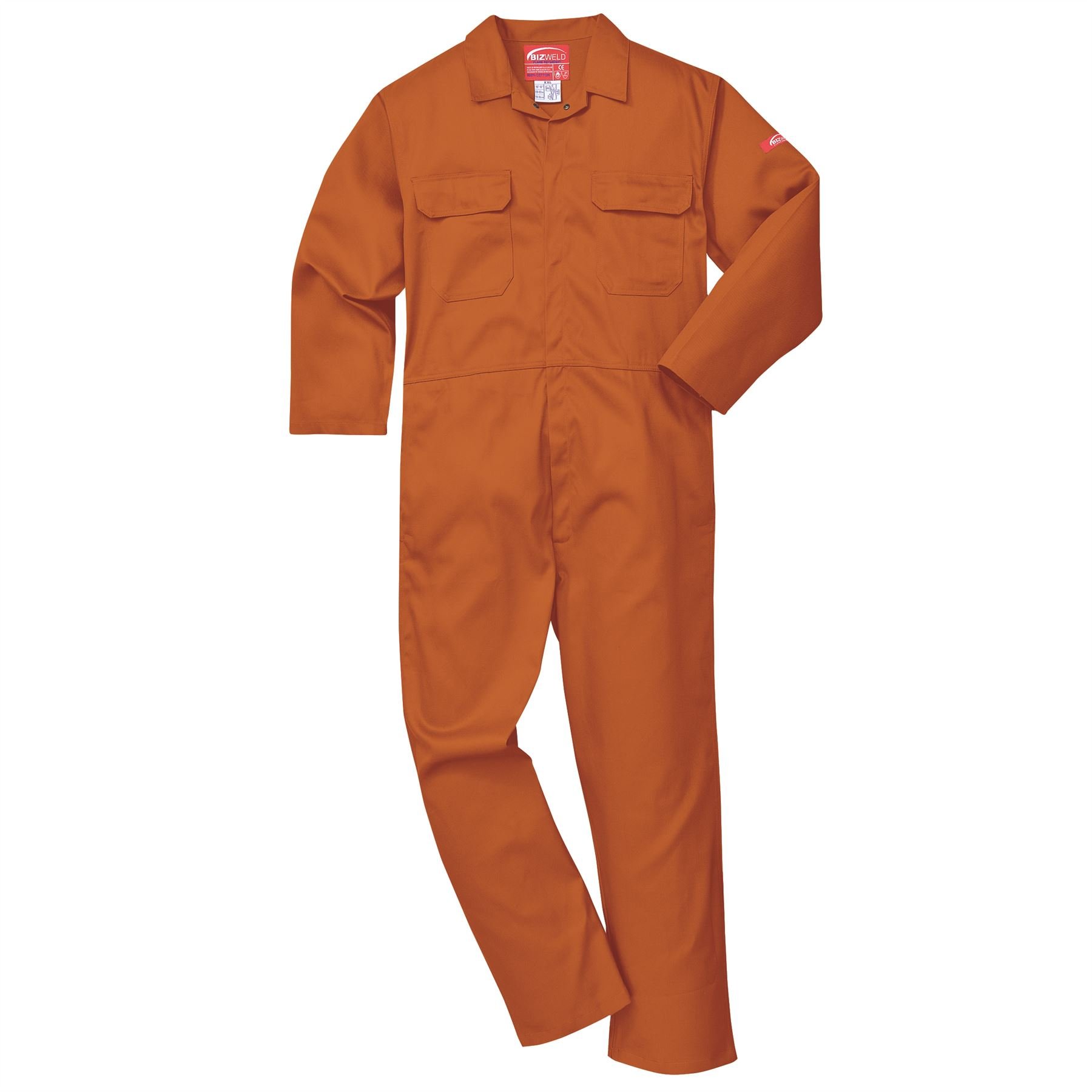 Portwest BIZ1 Mens Heat Flame Resistant Welding Overalls Bizweld FR Protective Boiler Suit Work Coveralls Durable Workwear Mechanics Warehouse Garages Orange, Small