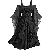 ROSE GAL Plus Size Medieval Vintage Costume Cold Shoulder Flare Sleeve Goth Dresses