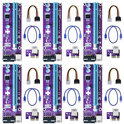 6-Pack VICTONY PCI-E 16x to 1x GPU Riser Adapter 60cm USB 3.0 Riser Cable Flex Flexible Extension Cable & MOLEX to SATA Power Cable,Powered Riser Adapter Card (6-Pack)