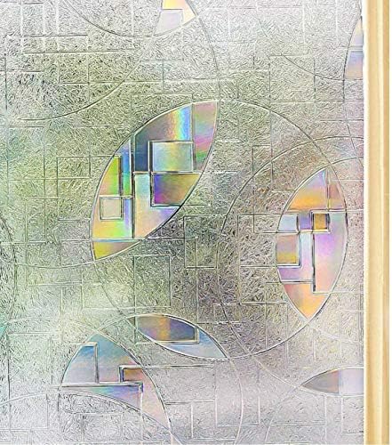 Homein 窓ガラス目隠しシート 窓用フィルム 水で貼る 跡残らず剥がせる Uvカット ステンドグラスシール おしゃれ 日に当たると虹色の艶を放出 無接着剤 賃貸ok 貼り直せる 飛散防止 窓飾り 断熱 90x0cm ペアガラス 網入りガラス対応