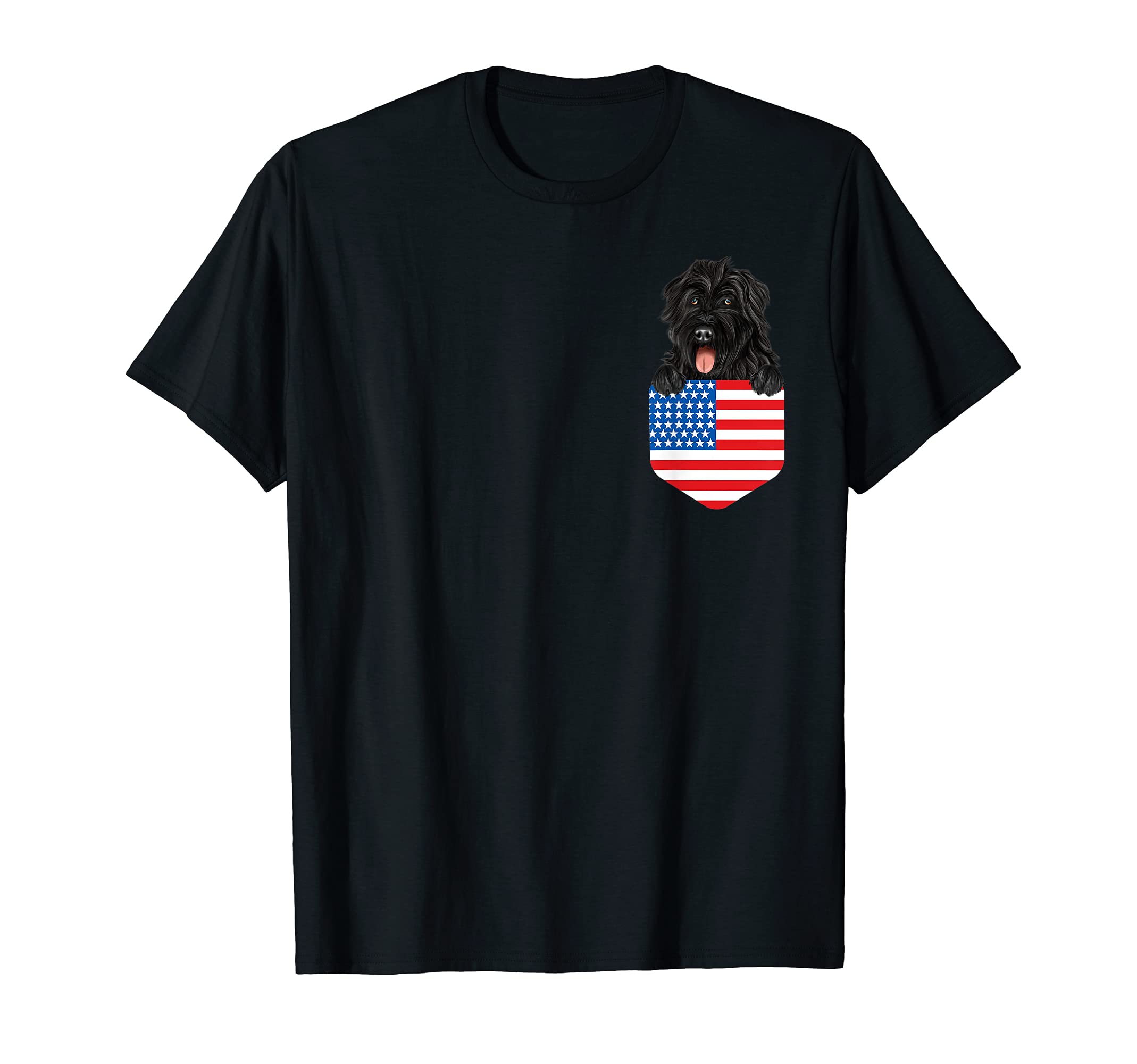 America Flag Bouvier des Flandres Dog In Pocket T-Shirt