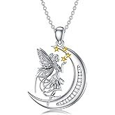 BETHZA Fairy Necklace 925 Sterling Silver Lab Diamonds Crescent Moon Fairy Pendant Jewelry for Women