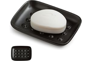 Miamolo Soap Dish, Ceramic Soap Holder Shower Soap Dish for Bar Soap Sponge, Soap Saver Tray for Bathroom Kitchen Sink, Black