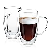 MEWAY 16oz/2 pack Coffee Mugs,Thickened Clear Glass