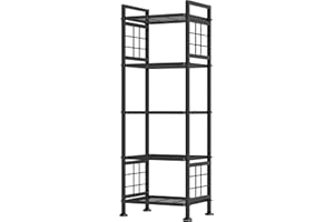 GIOTORENT 5-Wire Standing Book Shelf & Bookcase, Metal Storage Shelving Unit Pantry Rack for Laundry Kitchen Bathroom Organizer, Black