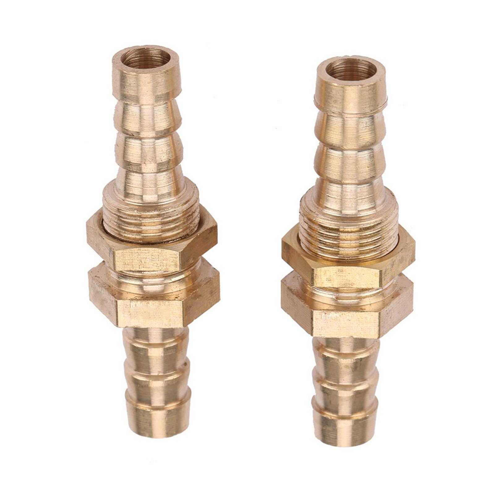 Jeanoko 2 Pcs Brass Bulkhead Pipe Fitting Hose Barb Brass Bulkhead Pipe Fitting Coupler Connector Adapter (6mm)