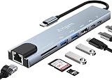 Avigers USB C Hub Ethernet Adapter 8 in 1 100W PD 4K SD/TF USB-C port