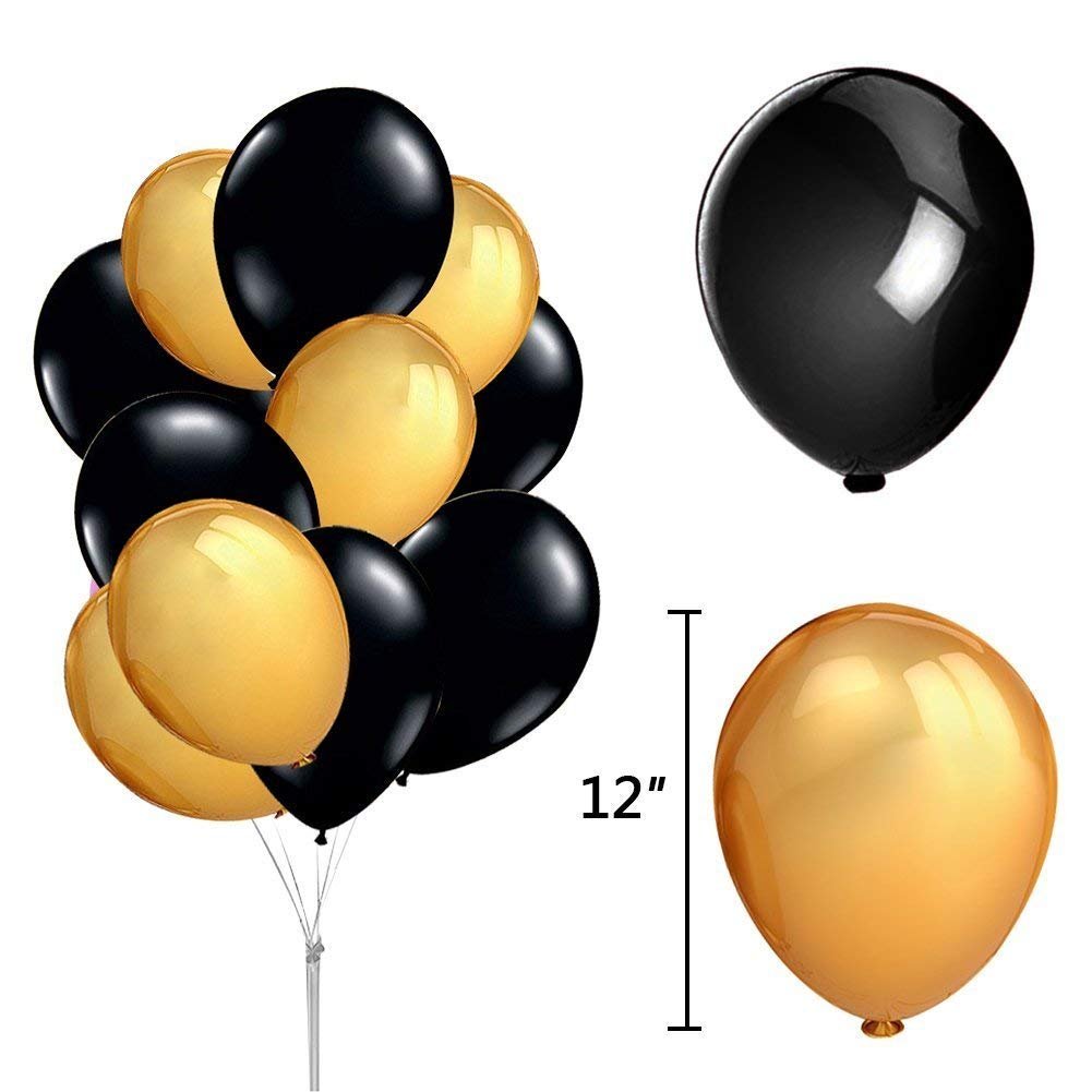 Oisee Birthday Party Decorations Set Black Gold Background Party Supplies Group Banner Honeycomb Paper Lantern Balloon Rain Curtain Tassel Paper Flower Ball