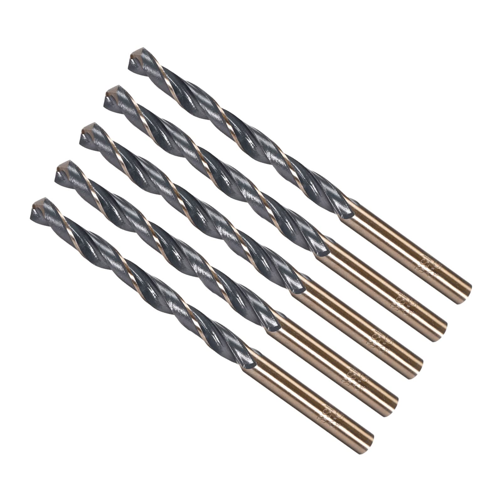 CoCud Twist Drill Bits, 5.5mm Cutting Edge, Titanium & Nitride Coated High Speed Steel 4341 Round Shank - (Applications: for Stainless Steel Drilling Machine), 5-Pieces — image 1