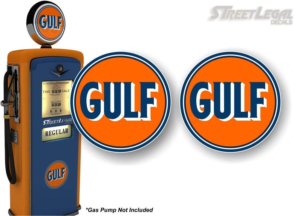 2 Vintage 1960's Gulf Gasoline Oil 22" Round Antique Gas Pump Decals Vintage Gas Sign Stickers ((2) 22" Round Decals)