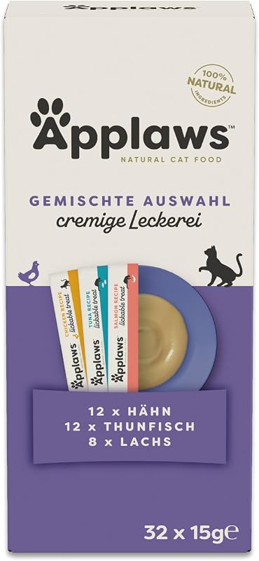 100% natürlicher, getreidefreier, cremiger, leckbarer Snack für Katzen und Kätzchen, 32 x 15g Sachets