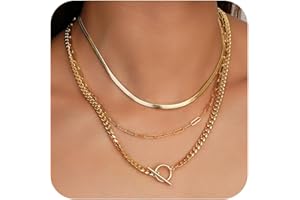 Andsion Non Tarnish 14k Gold Plated Layered Necklaces for Women Trendy, Sliver Stackable Dainty Herringbone | Paperclip | Rope | Cuban Chain Necklace Adjustable Jewelry Gift for Women