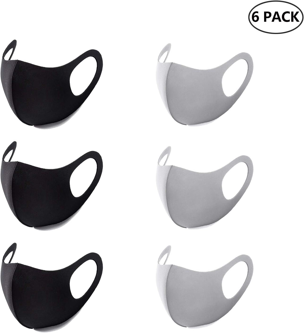 Ramcox Anti Dust Face Mouth Mask, Unisex Cotton Reusable Washable 3D Fashion Protective Masks for Outdoor Activities, Running, Cycling, 3 Black and 3 Grey, 6 Pack