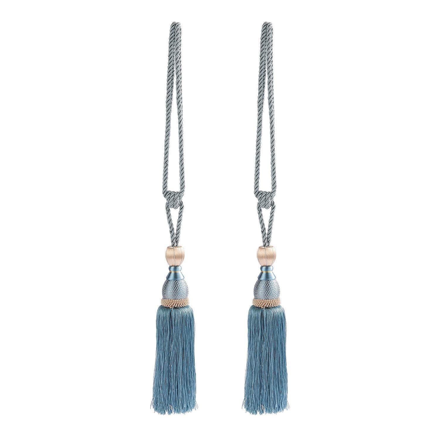 YUANCOX 2PCS Curtain Clips Rope Tie Band,Curtain Tie Straps Long Tassel Curtain Tieback Holdback Rope for Home Decor and Office Window Drapery Straps (Blue-2pcs)