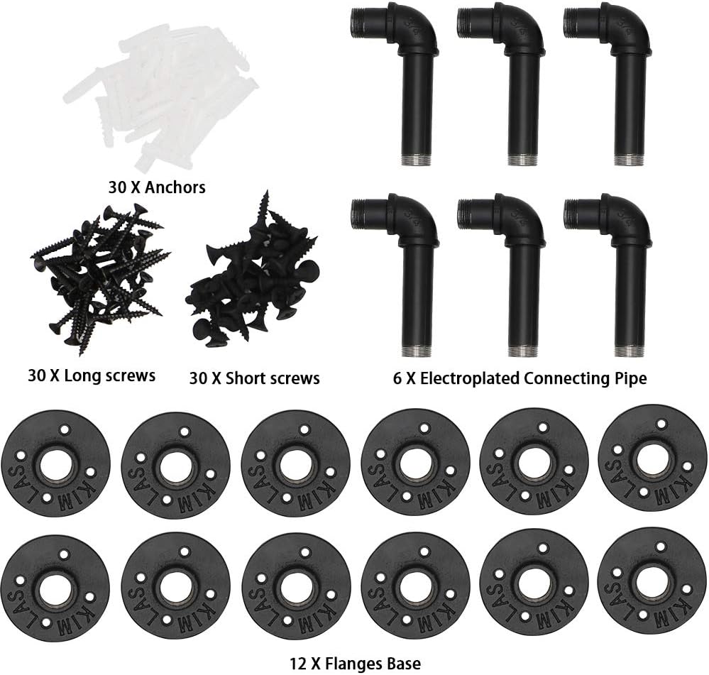 6 Pcs Pipe Shelf Brackets Industrial Iron Pipe Brackets Rustic Wall Mounted DIY Pipe Shelving Brackets Hanging Custom Floating Shelves Brackets with All Accessories Needed (6 Pack): Home Improvement