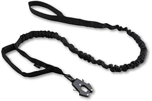 Heavy Duty Tactical Dog Leash with Quick Release, 4FT-6FT Bungee Range, Rotating Metal Carabiner, Padded Handle for Tug Resis