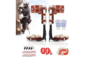 MYCGJH Tree Climbing Spikes Set with Harness Belt, Upgrade Cow Leather Tree Climbing Spikes Height Adjustable Tree Climbing Gear Pole Forging Tree Climbing Tool for Outdoor Activities
