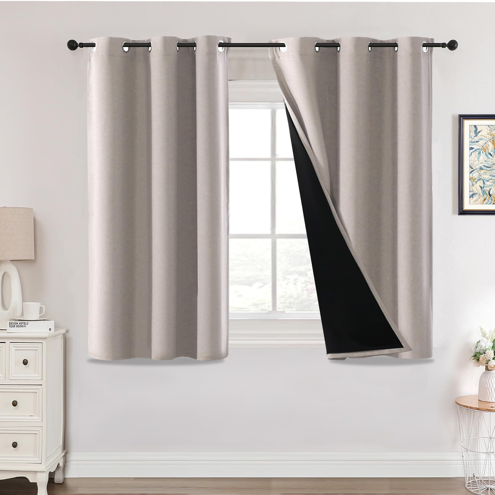 H.Versailtex Blackout Curtains, Thermal Insulated & Warm Protecting, Curtains Eyelet for Living Room, Bedroom,46 x 54 Inch,2 Panels,Beige Curtains