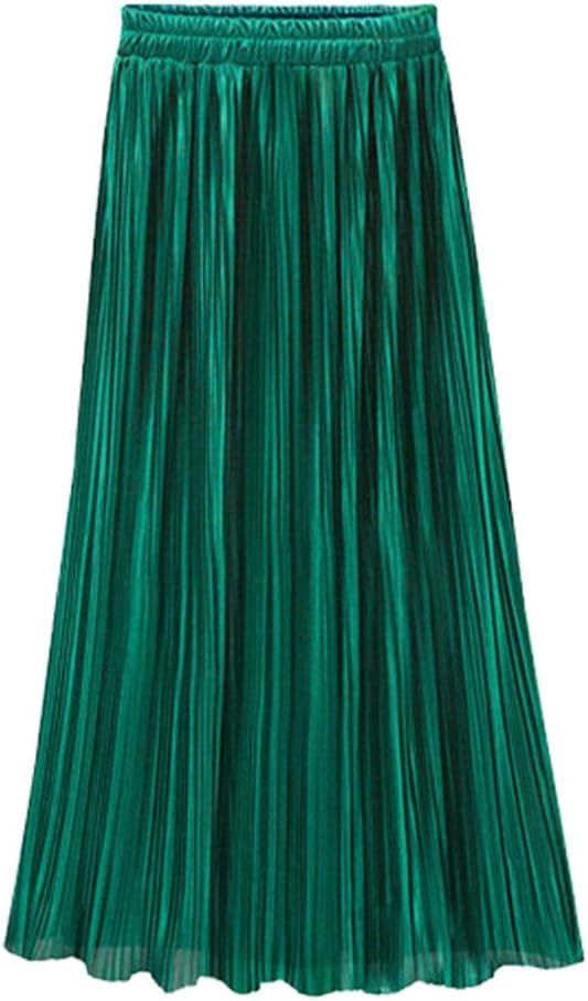 Miss FortanWomen's Solid Daily Versatile Vintage Pleated with Lining High Waist Ankle-Length Skirt Ladies Fashion Casual Retro Long Maxi Skirt