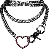Haceolhada Black Heart Necklace for Women Trendy O-Ring Heart Choker Necklace Cuban Link Chain Adjustable Lariat Y-Necklace Punk Gothic Jewelry for Women