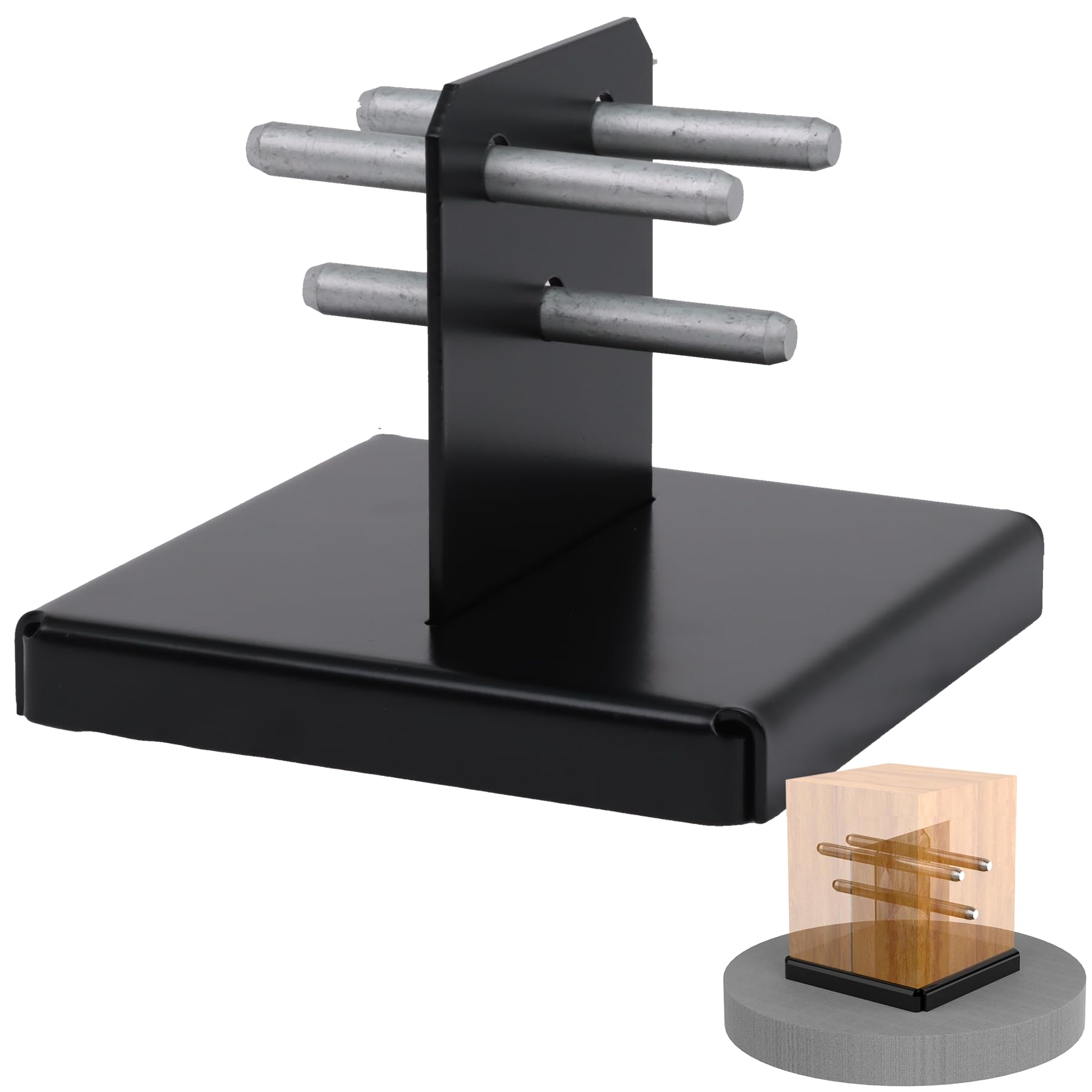 Photo 1 of Concealed Post Base for 8x8 Lumber (Fits 7.5x7.5in) - 2 Pack Black Brackets: 1-Inch Standoff, Deck/Pergola Anchor Kit - Corrosion Resistant