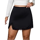 Milumia Women's Plus Size Lace Trim Mini Skirt High Waisted Slit Hem A Line Short Skirts