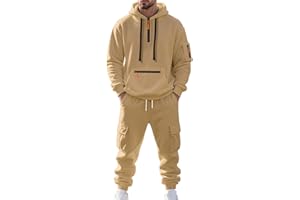 amropi Men's Hooded Tracksuit 1/4 Zipper Sweatshirt and Cargo Pants Set 2 Pieces Sportwear Jogging Suit