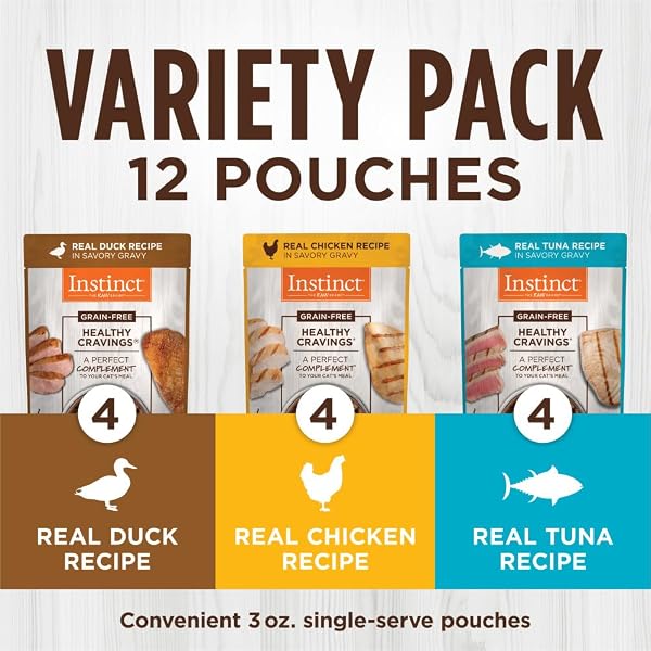 INSTINCT HEALTHY CRAVINGS NATURAL WET CAT FOOD TOPPER, GRAIN FREE RECIPE – VARIETY PACK, 3 OZ. POUCHES (PACK OF 12)