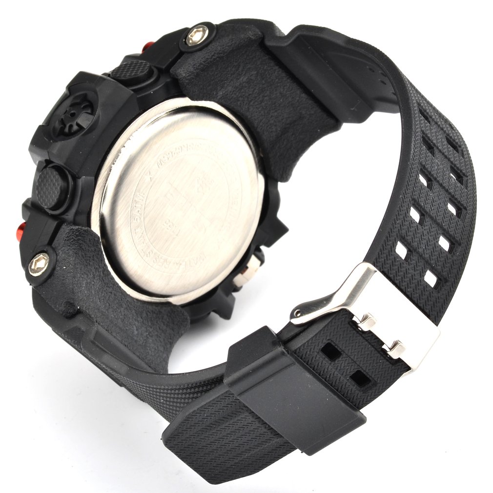 Oumosi - Orologio da polso da uomo, stile militare, con LED, digitale e analogico multifunzione, sportivo Red