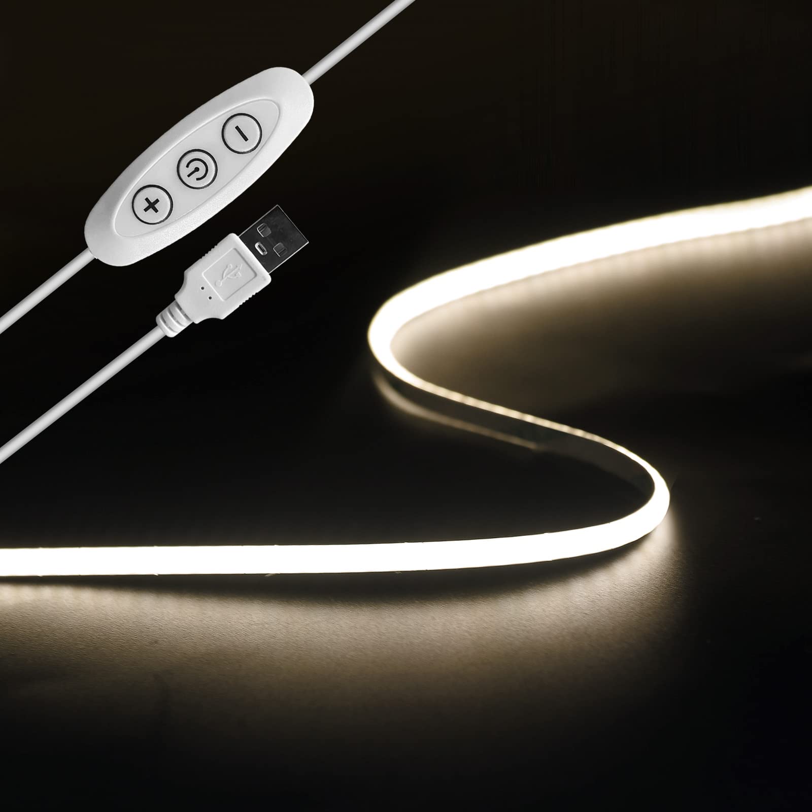 Tayire USB 2m 5V COB LED Strip Light Natural White 4000K, 960LEDs Dimmable LED Tape CRI90+ 4mm Width Flexible TV Backlight, Kitchen Under Counter/Cabinet/Wardrobe/Cupboard/Stairs Step Light