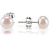 PAVOI 14K Gold Plated 925 Sterling Silver AAA+ Quality Handpicked Freshwater Cultured Stud Pearl Earrings