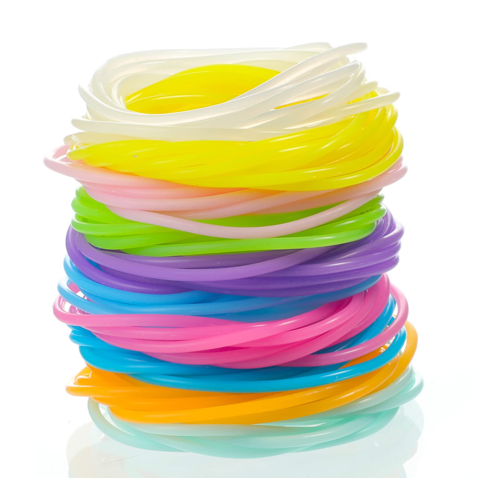 Photo 1 of 100 Pieces Silicone Jelly Bracelets Luminescent 80s 90s Hair Ties Accessories Multicolor Rainbow Wristband Party Favor Wrist Armband Retro Band for Girls Women Team
