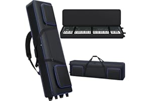 ALEEMIN 88 Key Keyboard Case with Wheels (53"x14.5"x7"), Keyboard Piano Rolling Bag Padded with Multiple Accessory Pockets, Keyboard Case Soft Travel Gig Bag with wheels/Backpack-straps/Carrying Hanlde
