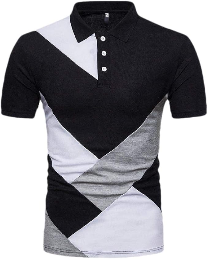 Fieer Men Business Splice Baggy Polo-Collar Short-Sleeve Blouse T-shirt Top: Buy Online at Best 