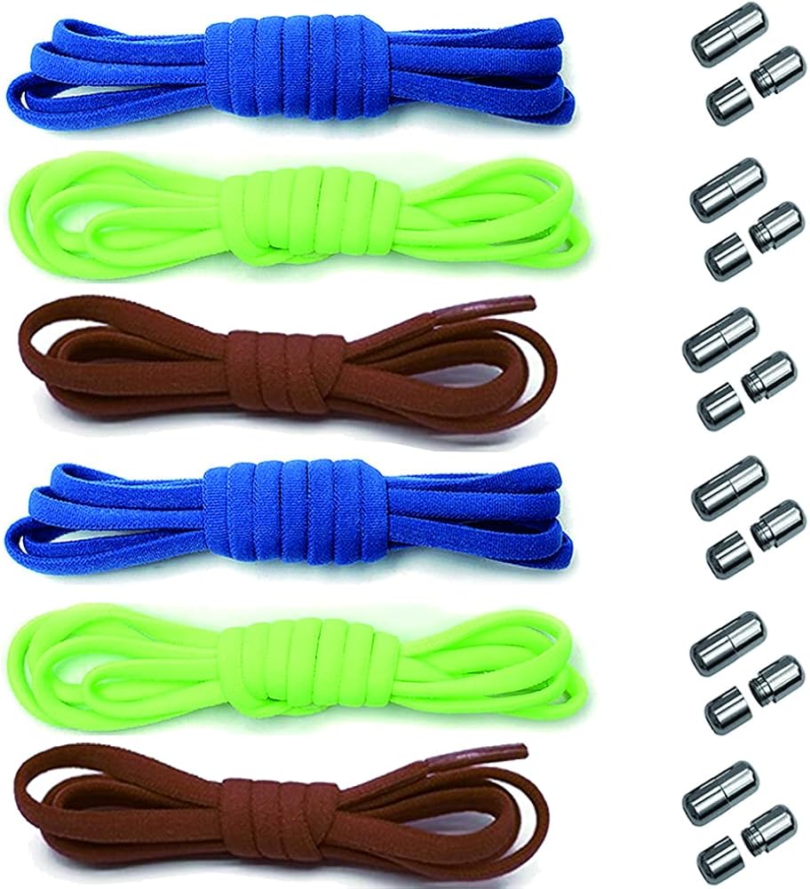6 Pairs No Tie Elastic Shoelaces with Metal Buckles Shoe Laces