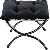 WELL-STRONG 15" Foldable Foot Stool Ottoman with Metal Frame - Washable Black Upholstered Indoor/Outdoor Footrest for Living 